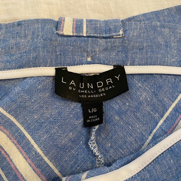 Laundry by Shelli Segal Blue & White Linen-blend Midi skirt, Size L - Picture 6 of 6